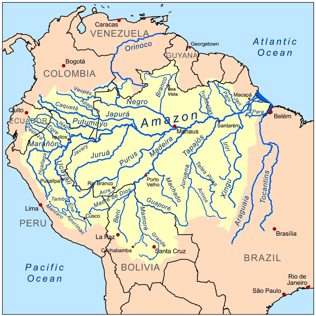 Bacia hidrográfica amazônica. Crédito: Kmusser/Wikimedia Commons