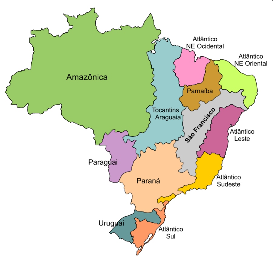 Bacias hidrográficas brasileiras. Crédito: André Koehne/Wikimedia Commons